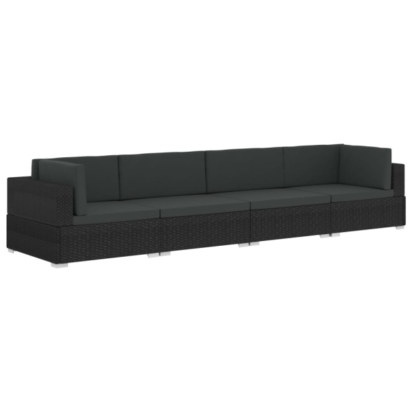 Set Mobilier De Grădină Cu Perne 4 Piese Negru Poliratan 47271